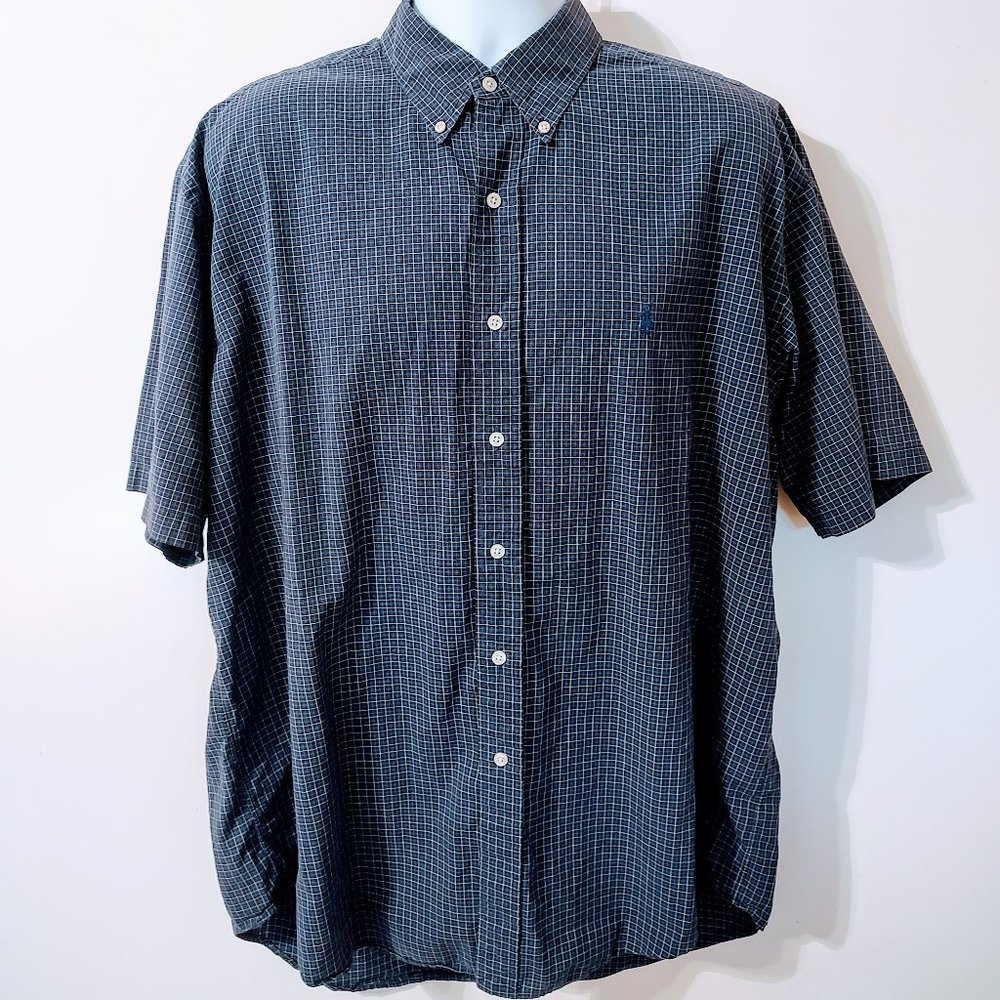 Men's Ralph Lauren Blake Short Sleeve Button Down Dress Shirt in Blue Size XL